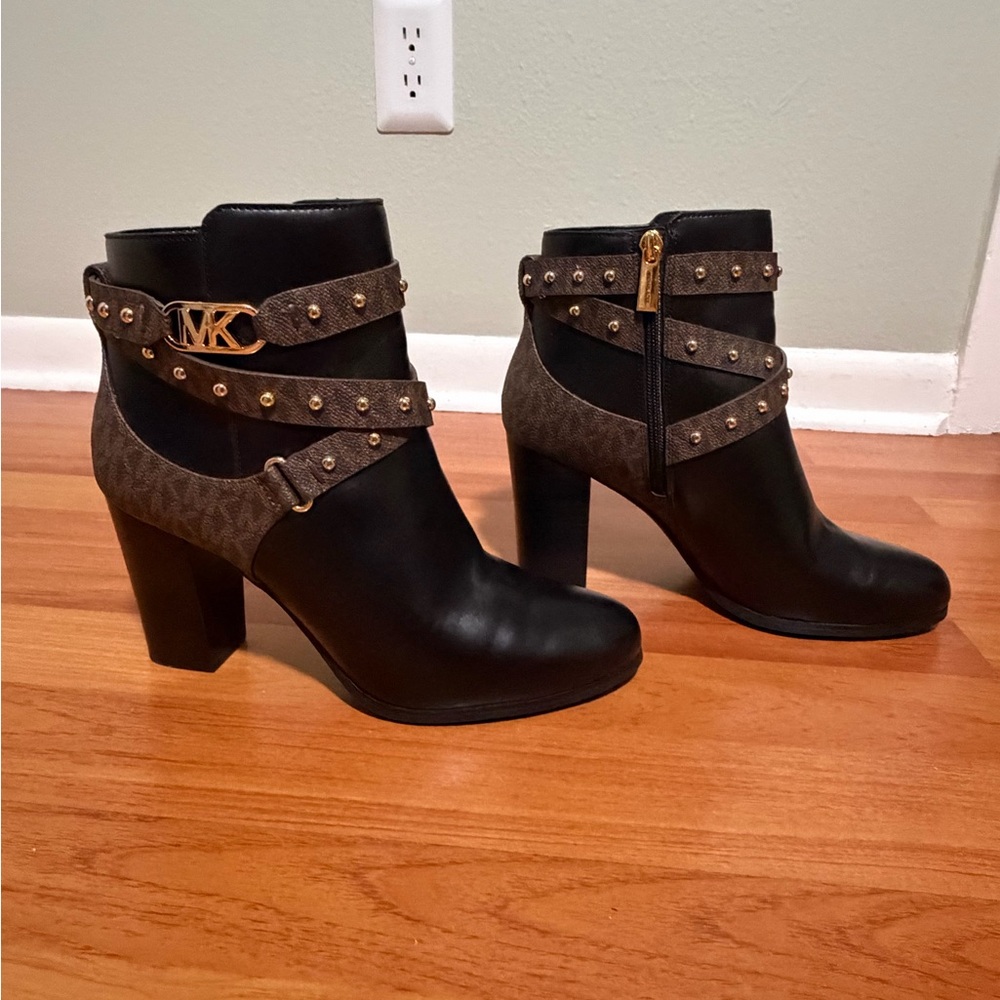 Michael Kors Kincaid Faux Leather and Studded Logo Ankle Boot